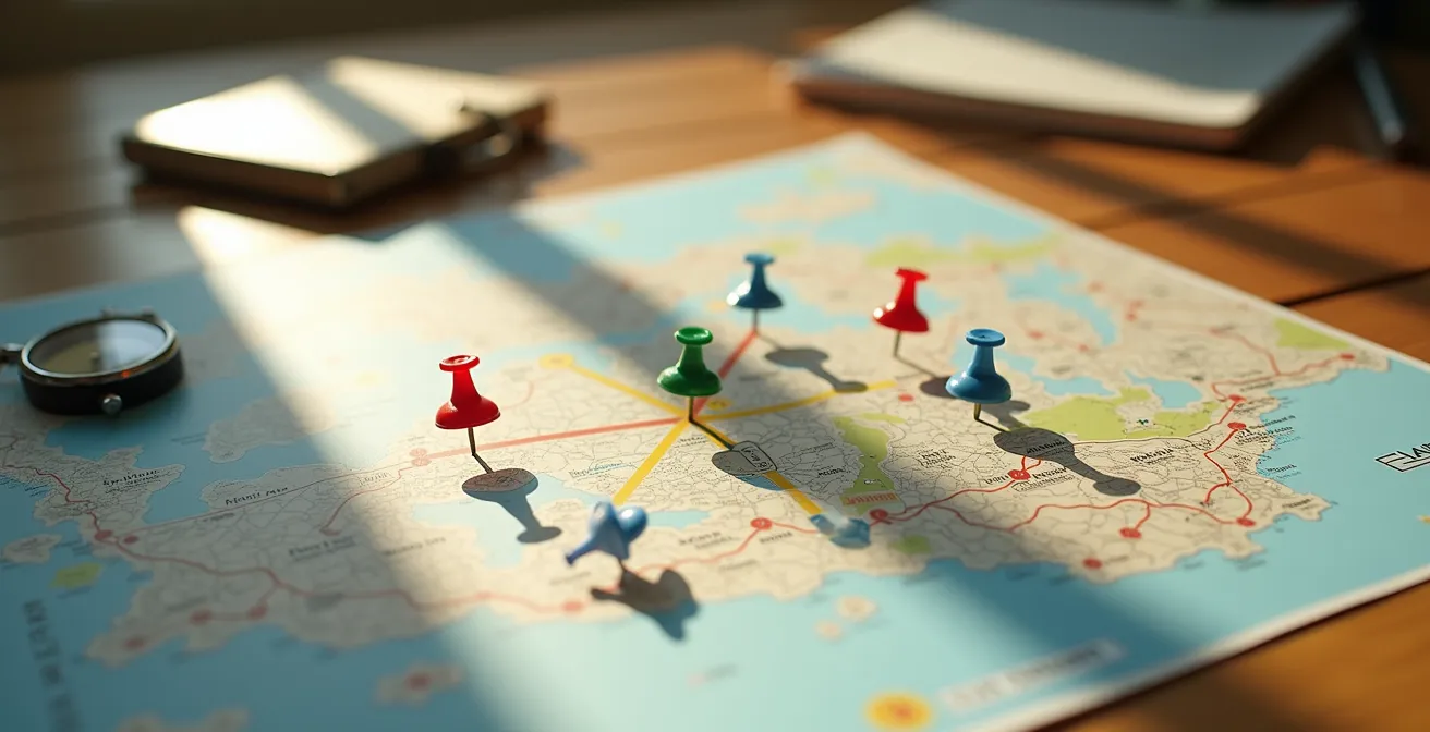 Vue aérienne illustrant la stratégie du circuit en étoile dans un parc