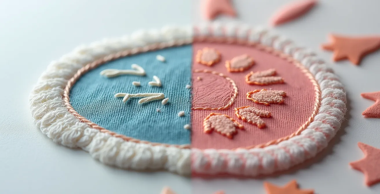 Comparaison visuelle de tissus brodés et thermocollés après différents cycles de lavage