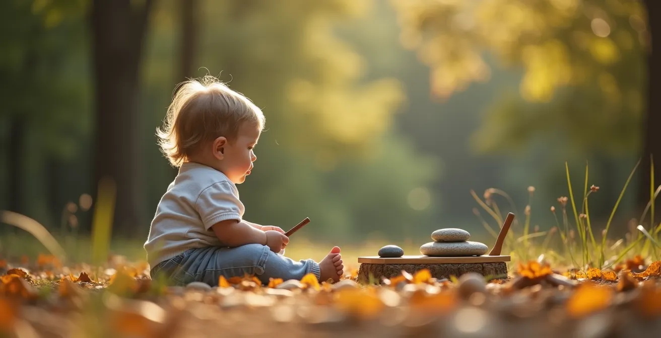 Enfant seul dans un espace naturel, regardant pensivement vers l'horizon