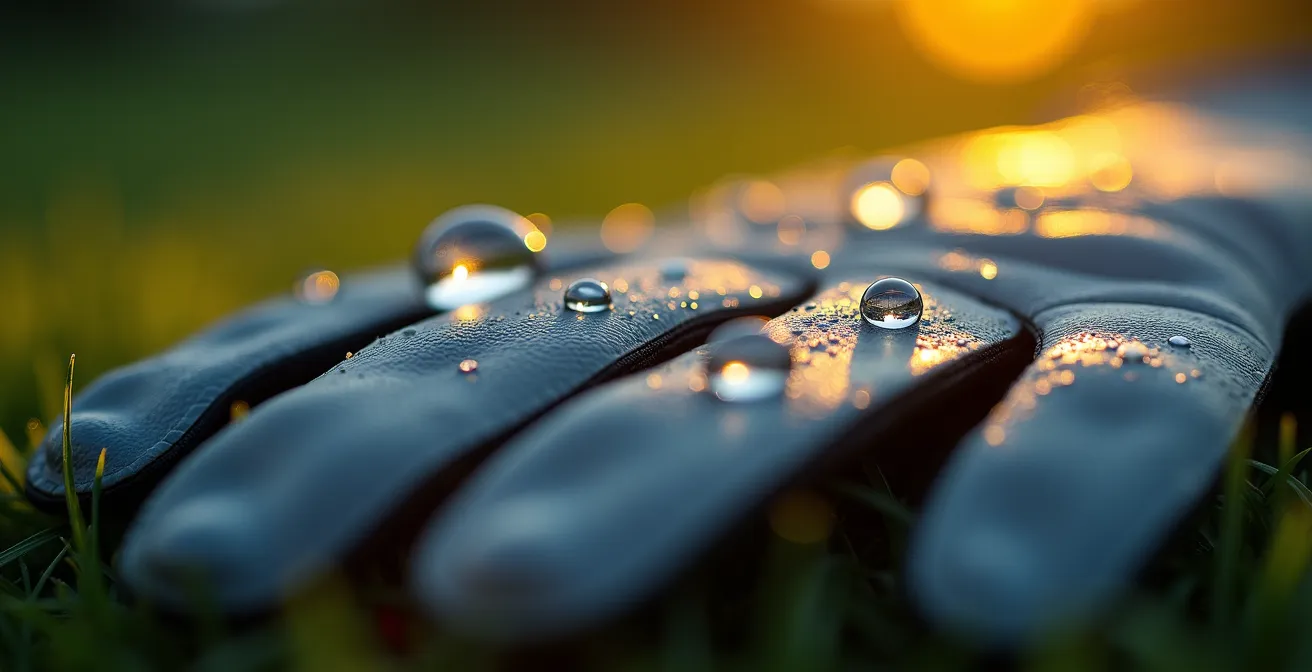 Cadre supérieur pratiquant la respiration consciente sur un parcours de golf
