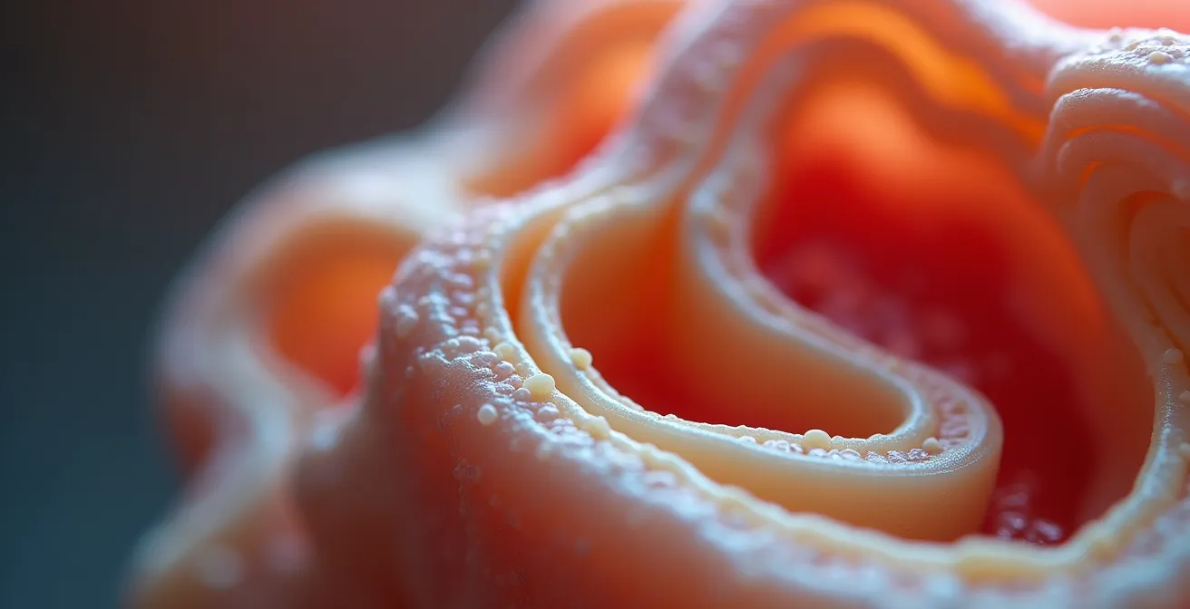 Vue macro détaillée de l'oreille interne montrant les canaux semi-circulaires